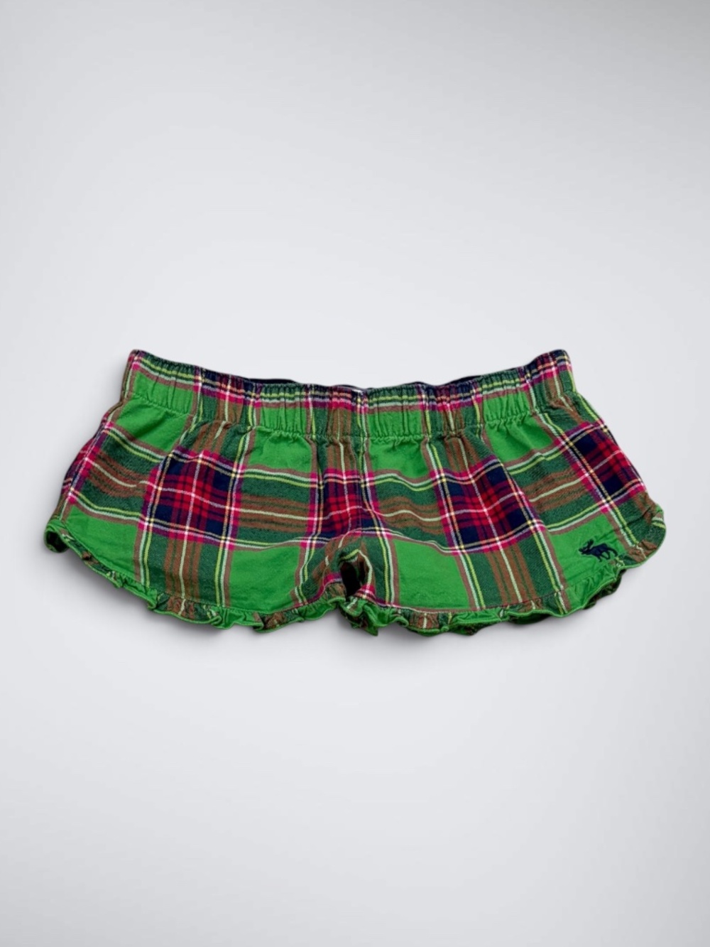 VTG Abercrombie & Fitch Green Plaid Ruffle Pajama Shorts Y2k